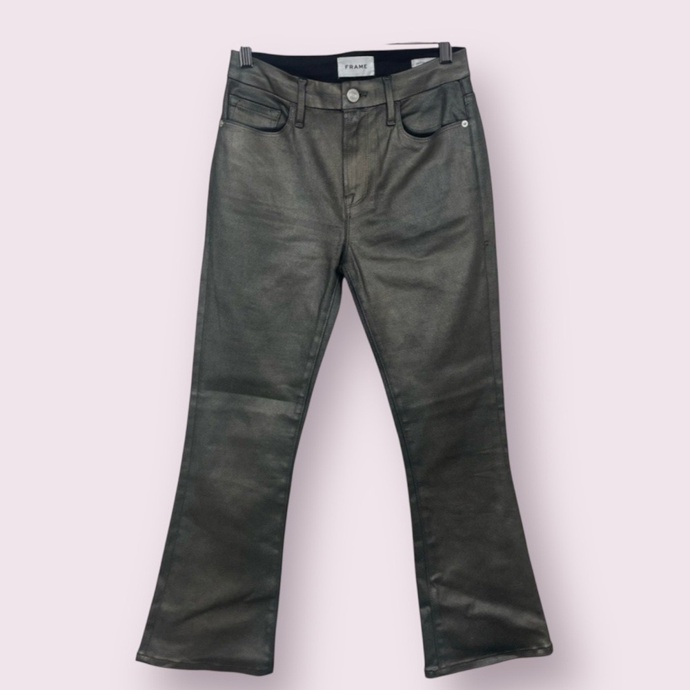 FRAME LE CROP MINI BOOT IN PEWTER MID RISE COATED DENIM JEANS SIZE 25 - Picture 3 of 11
